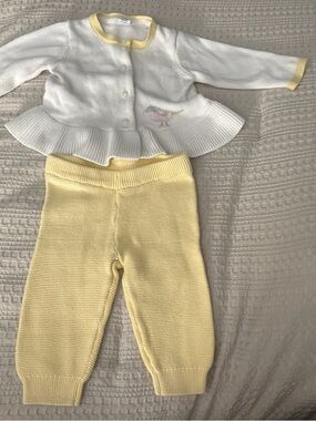 Janie and Jack White & Yellow Knit Peplum Top and Pants Set